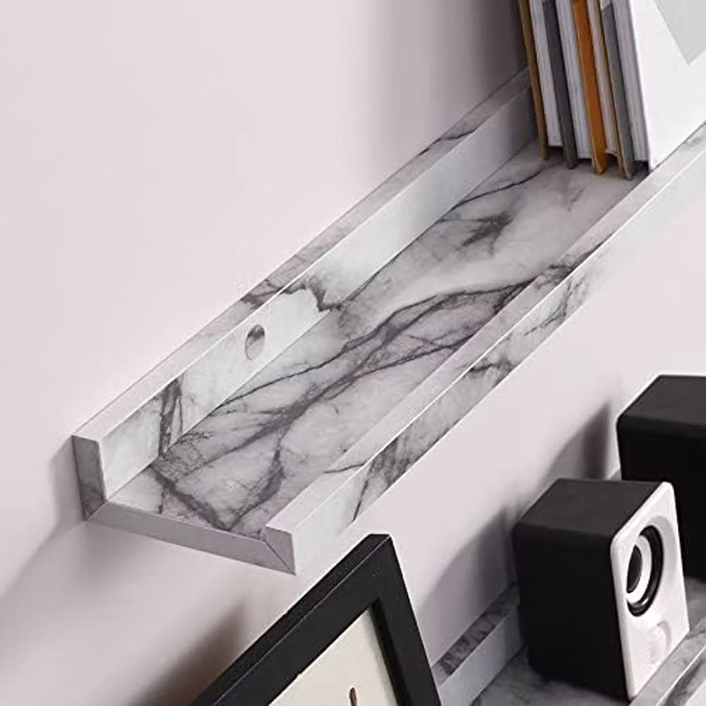 SPOT ON DEALZ Set of 2 White Marble Effect Floating Picture Ledge Shelves, W: 80 cm, D: 10 cm – 2