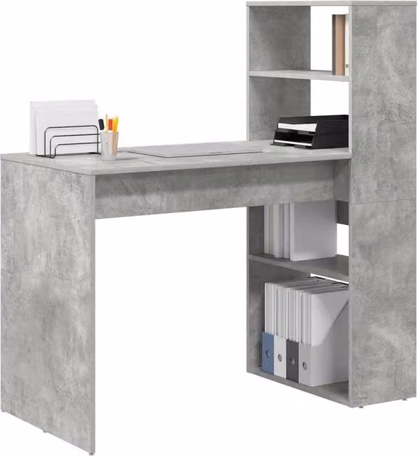Berkfield Home Modern Writing Desk in Grey with Storage, W/D/H: 113 x 54 x 120 cm