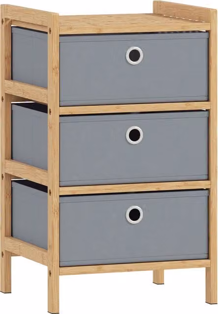 HOMCOM Narrow Chest of Drawers with 3 Fabric Drawers and Bamboo Frame, Light Grey