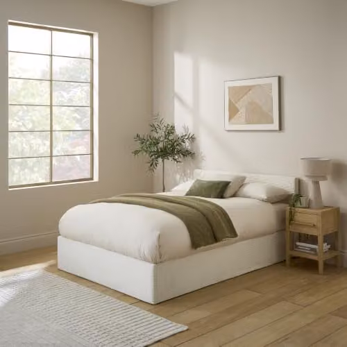 GFW Modern Corduroy Fabric End Lift Ottoman Storage Bed in Beige or White, W/D/H: 140 x 200 x 84 cm – 1