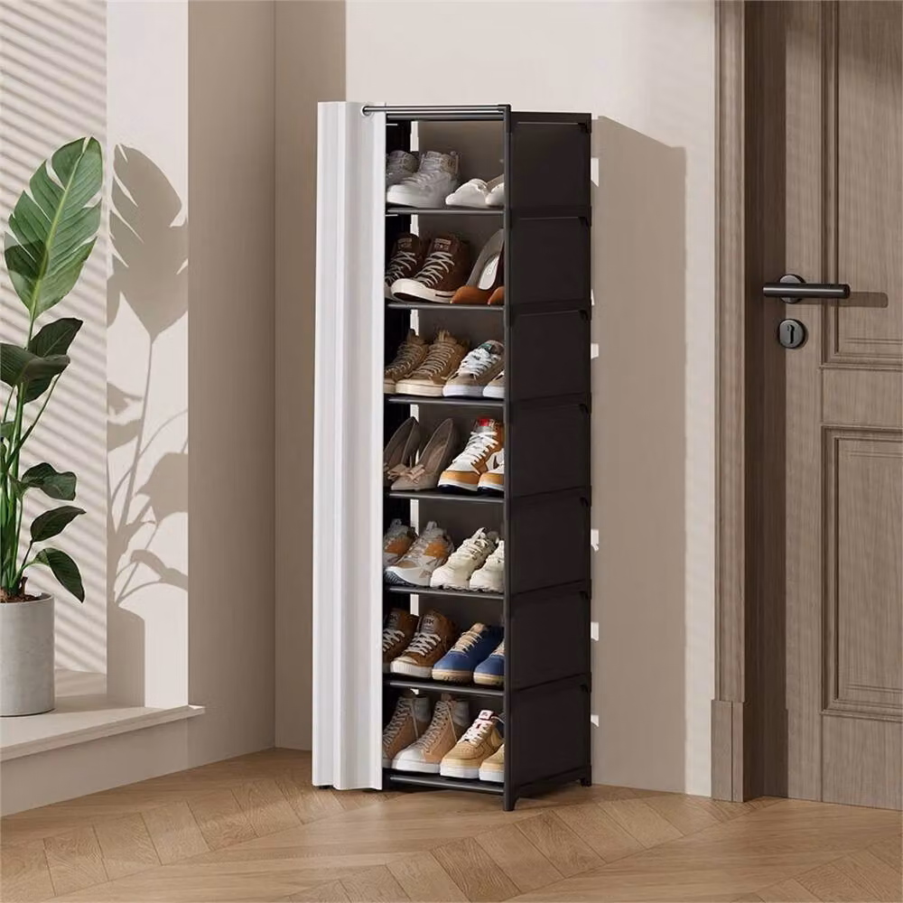 VOGREX 8 Tier Narrow Dustproof Freestanding Shoe Rack in Black – 3