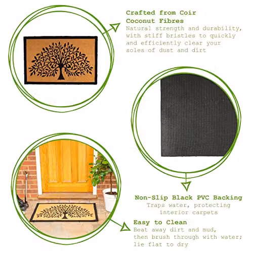 Nicola Spring Tree of Life Coir Door Mat, Brown and Multicolour, W: 90 cm, D: 60 cm – 3