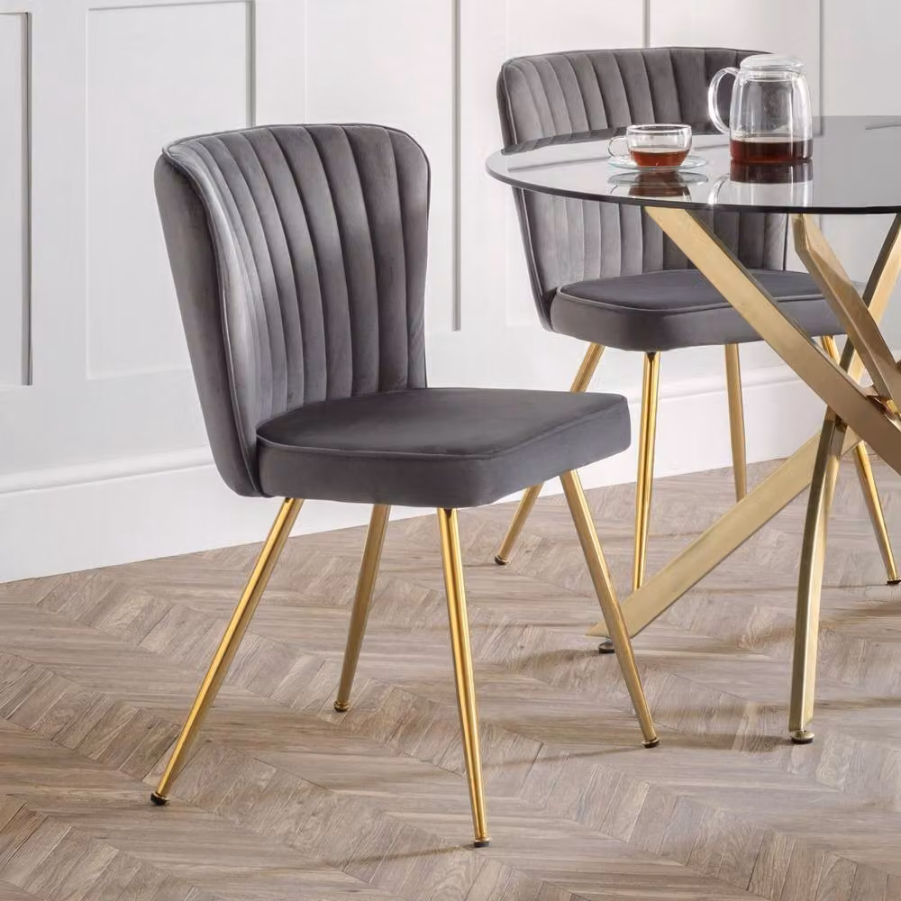 Cheshire Orleans Set of 2 Grey Velvet Dining Chairs with Metal Legs – 3