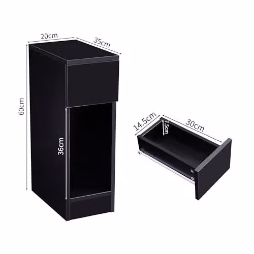 MCC Direct Ava Slim Solid Wooden Bedside Table with Open Shelf and Drawer, Black – 3