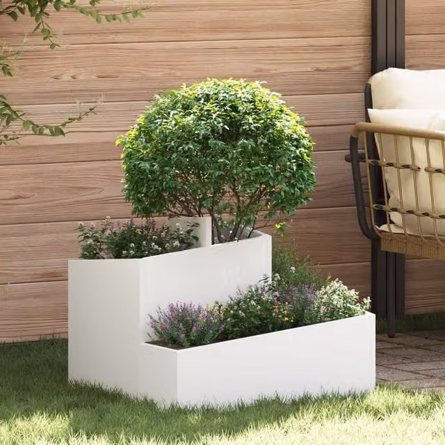 Berkfield Home White Plastic Medium Decorative Planter Tub for Indoor Plants
