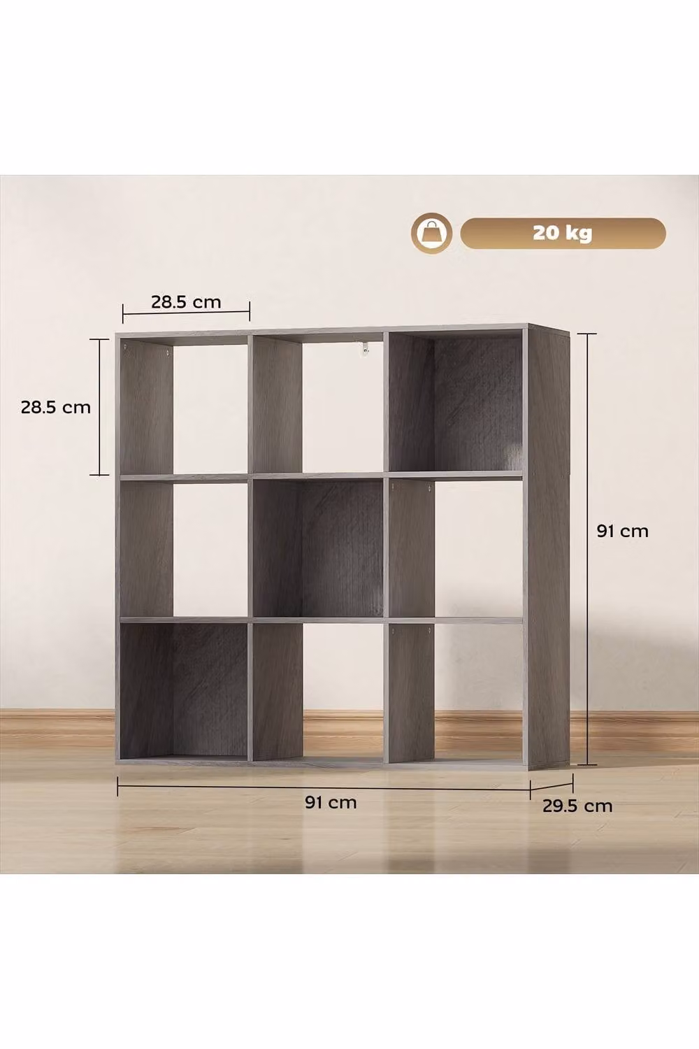 ERGOVEXA Nine-Cube Freestanding Storage Shelf in Grey MDF – 2
