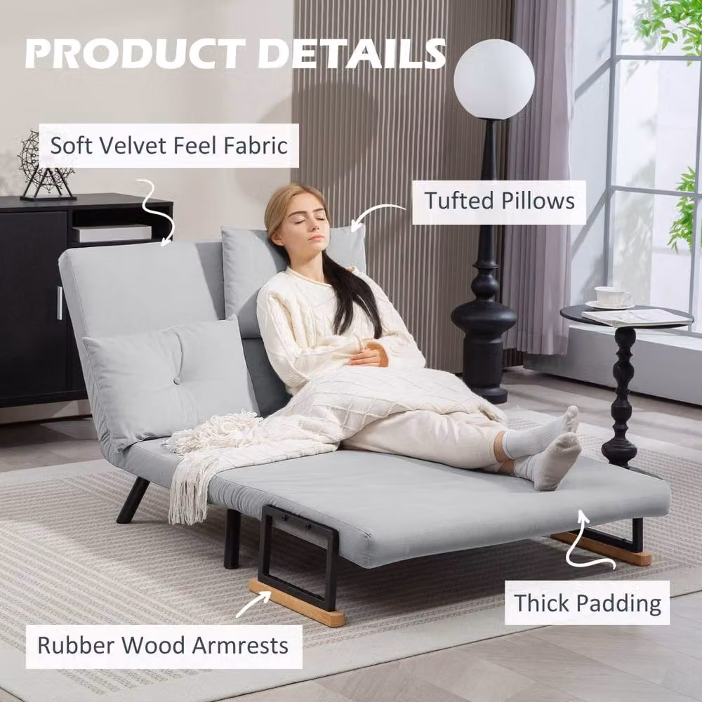 Wyld Haus Pazike 4 in 1 Convertible Velvet Feel Double Sofa Bed in Grey, W/D/H: 140 x 200 x 73 cm – 4