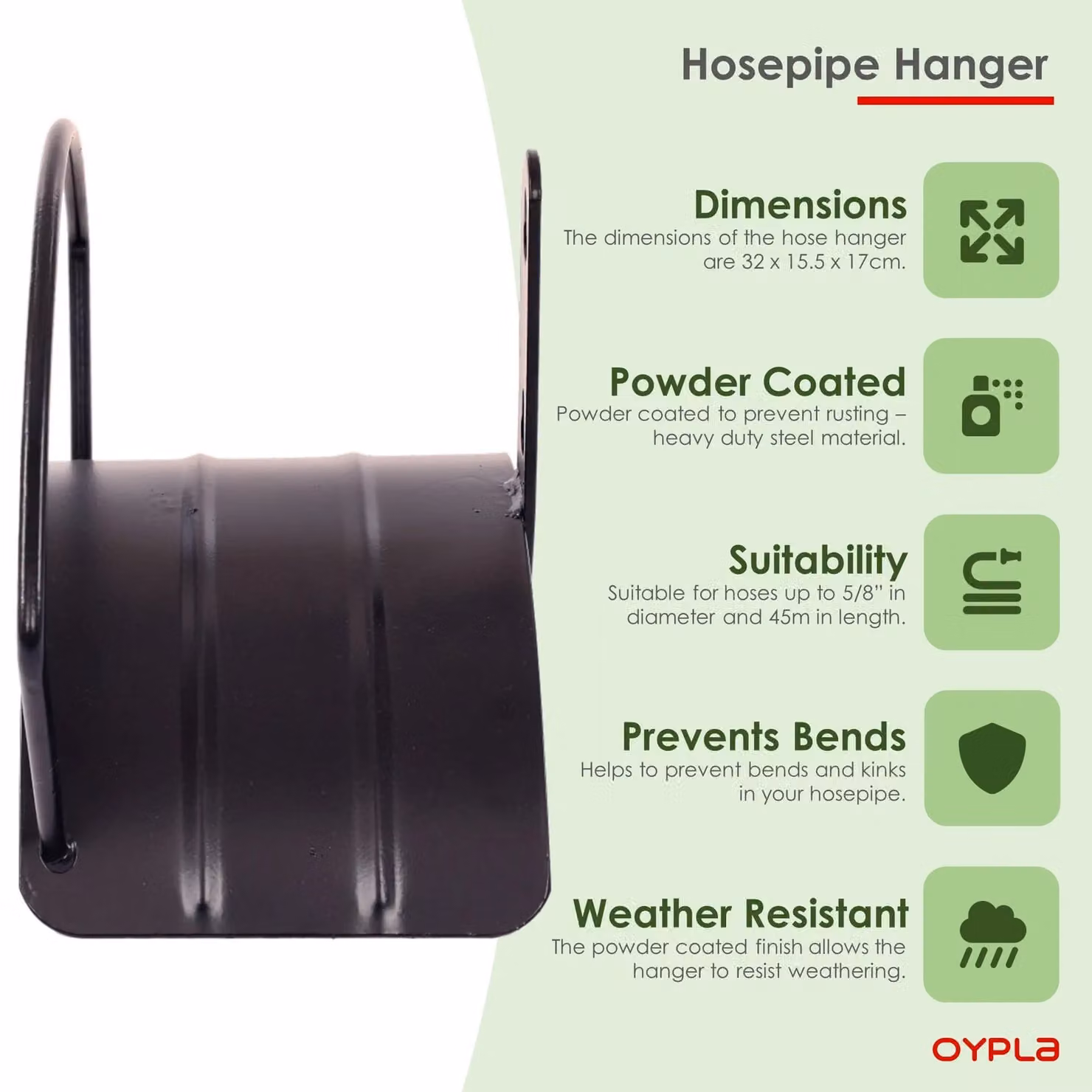 Oypla Wall Mounted Metal Garden Hose Pipe Hanger Hook in Black – 2