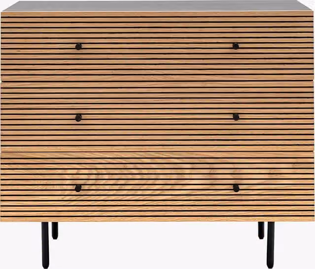 Perch & Parrow Furrow Modern Brown Wood Striped Chest of Drawers