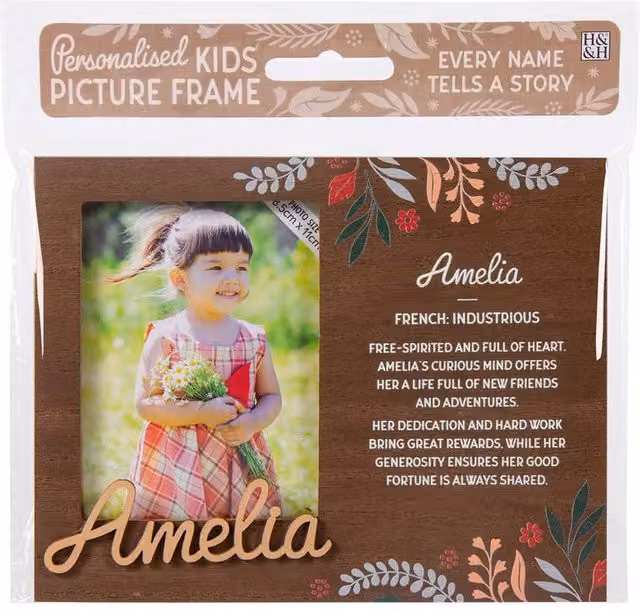 History & Heraldry Amelia Pre-personalised Child's Floral Picture Frame, Brown, W: 8.5 cm, H: 11 cm – 1