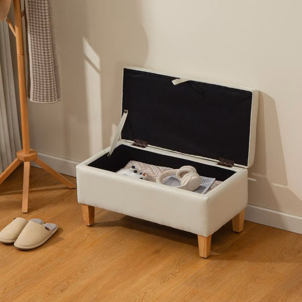 STILVORA Storage Stool with Padded Fabric Seat in Beige – 4