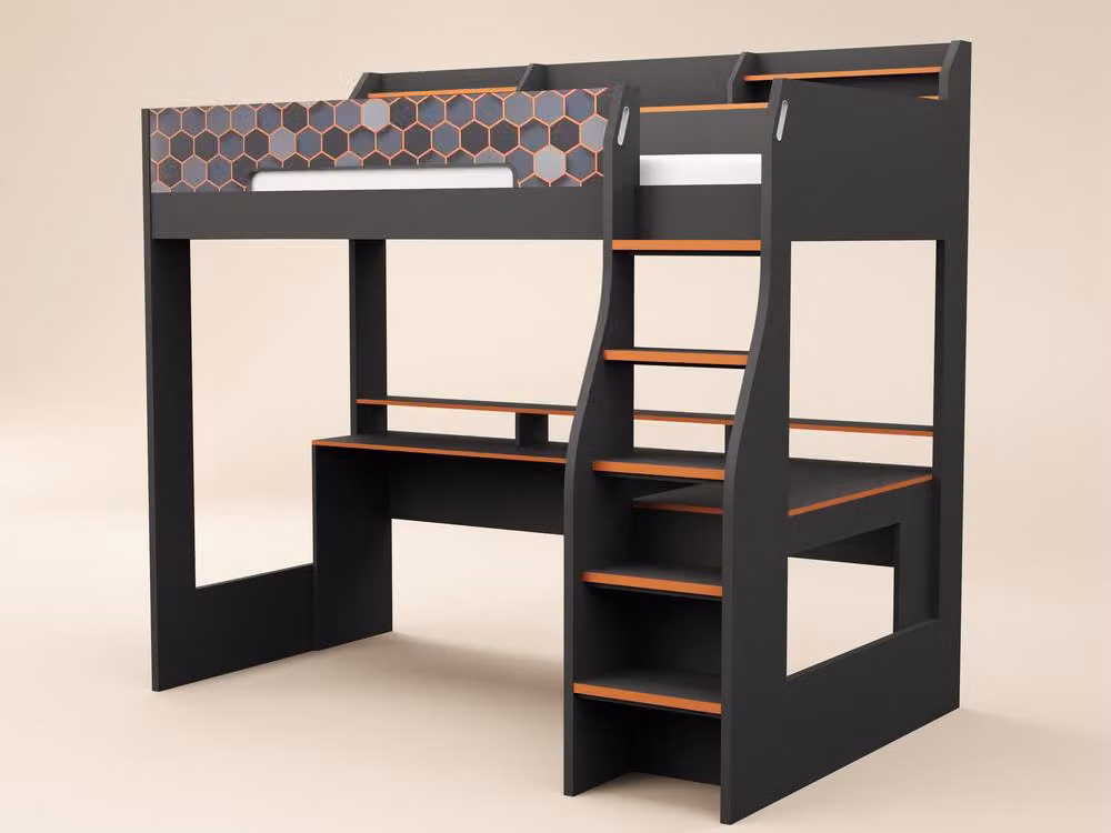 Recoil Ultimate Lumi Highsleeper with Desk in Anthracite and Orange, Small Double (120 x 200 cm) – 2