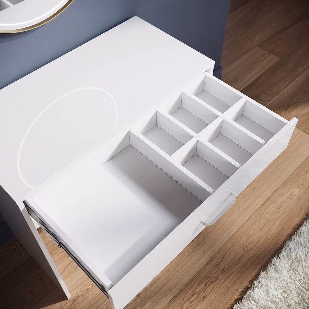 ERGOVEXA High Gloss Dressing Table with Hollywood LED Mirror and Storage Drawers in White, W/D/H: 77 x 40 x 40 cm – 3