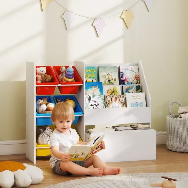 AIYAPLAY 3-Tier Toy Storage Organiser Shelf for Children, White