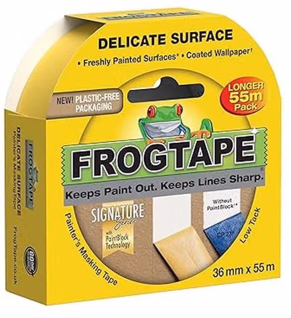 FrogTape Delicate Surface Painters Masking Tape, Yellow, Width: 3.6 cm, Length: 55 m