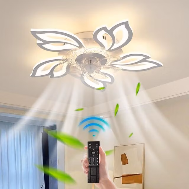 Garwarm Modern White LED Acrylic Ceiling Fan Light with Remote Control and Dimmable Function