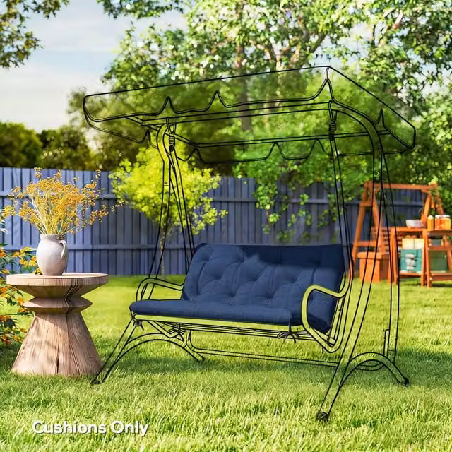 Outsunny 2 Seater Blue Bench Pad with Back and Tie Cords