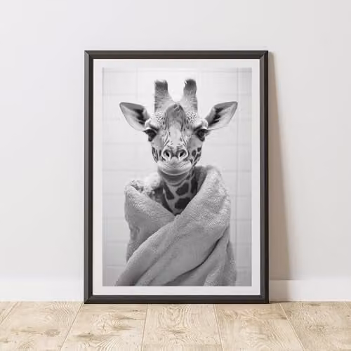 60 Second Makeover Giraffe Towel Animal Print Paper Poster, Multicolour, W: 21.0 cm, H: 29.7 cm
