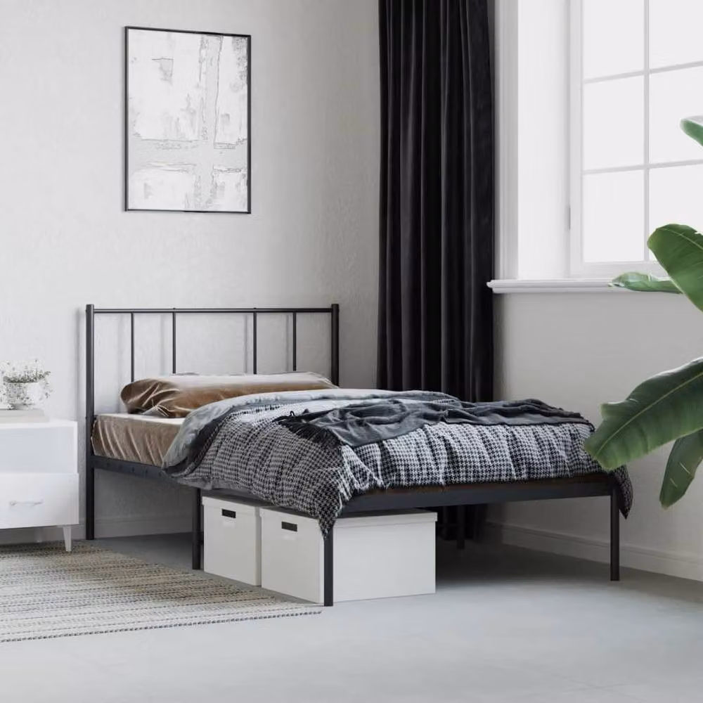 Berkfield Home Metal Bed Frame with Headboard in Black, W/D/H: 90 x 200 cm – 2