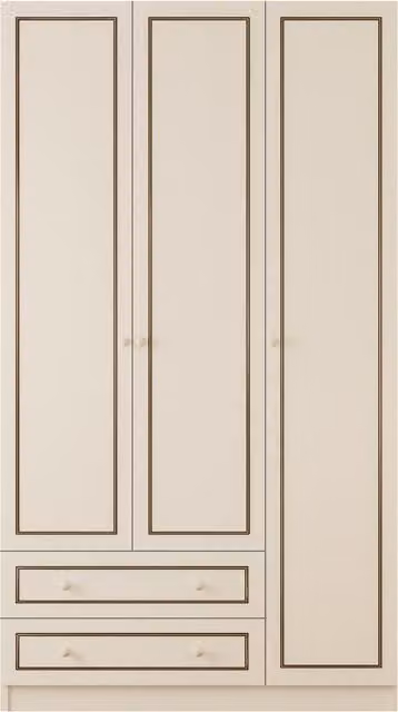 EVUHOME CLEMENT 3 Door 2 Drawer Wardrobe in White, Gold and Grey, H 180 x W 105 x D 52 cm