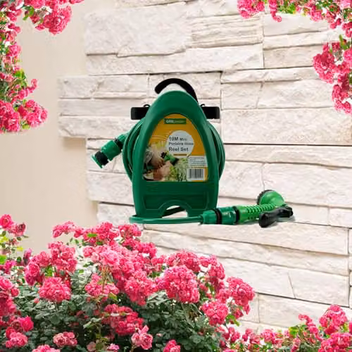 Gr8 Green Compact Portable Garden Hose Reel and Spray Gun Set with 10m Hose and Multi-Pattern Nozzle – 2