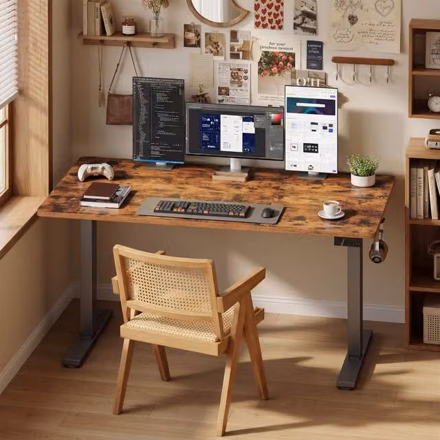 VASAGLE Electric Height Adjustable Standing Desk in Rustic Brown