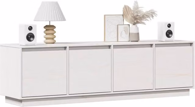 Berkfield Home White Solid Wood Pine TV Cabinet W: 156 cm, D: 37 cm, H: 45 cm