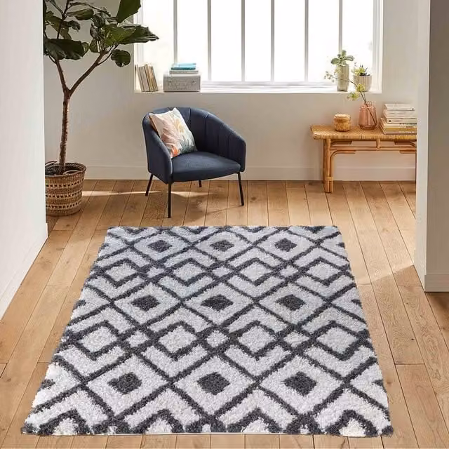 Desire Rugs Moroccan Berber Shaggy Rectangular Rug in Beige, White and Grey, W: 160 cm, L: 230 cm