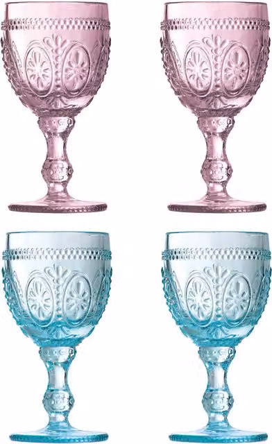 Orsina Set of 4 Pink and Blue Wine Glasses