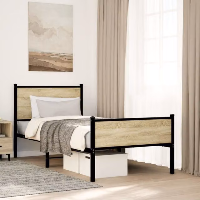Berkfield Home Metal Bed Frame in Sonoma Oak Brown, W/D/H: 80 x 200 cm