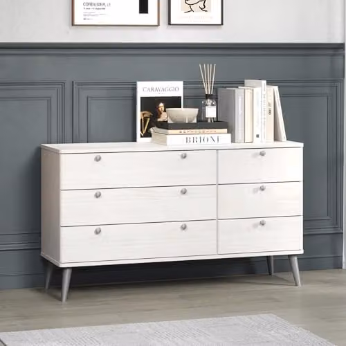Core Products Augusta Curve White 3+3 Drawer Wide Chest of Drawers W/D/H: 119.3 x 39.5 x 76.7 cm – 2
