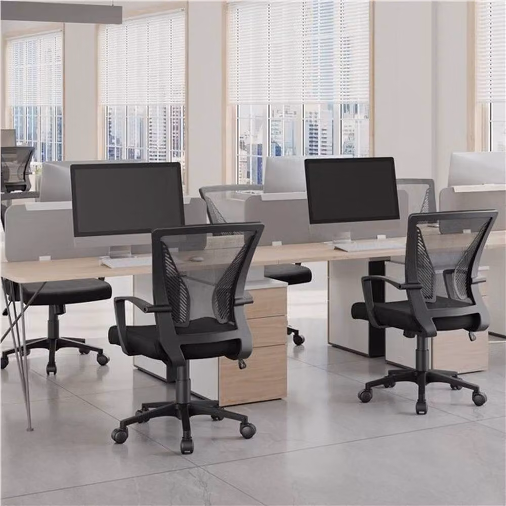 KORVIXA Black Fabric Mesh Swivel Task Chair with Armrests for Home Office – 3