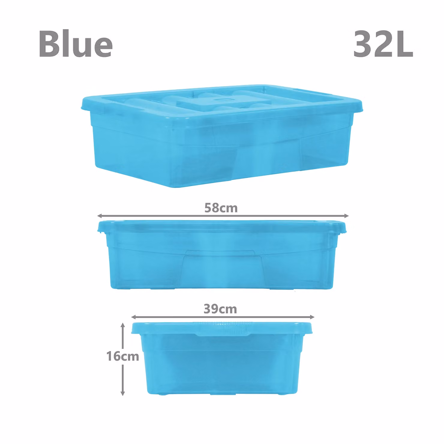 Simpa 5-Piece Transparent Plastic Underbed Storage Box Set with Lids, 32L Each – 2