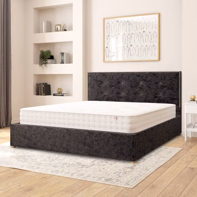 Aspire Presley Superking Ottoman Storage Bed in Black Mirazzi Velvet Fabric