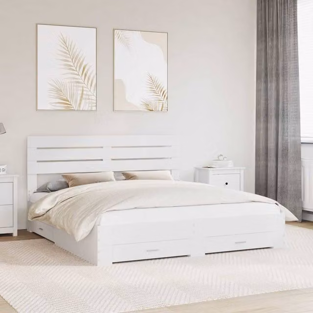 Berkfield Home Modern Bed Frame with Headboard and Drawers in White Engineered Wood