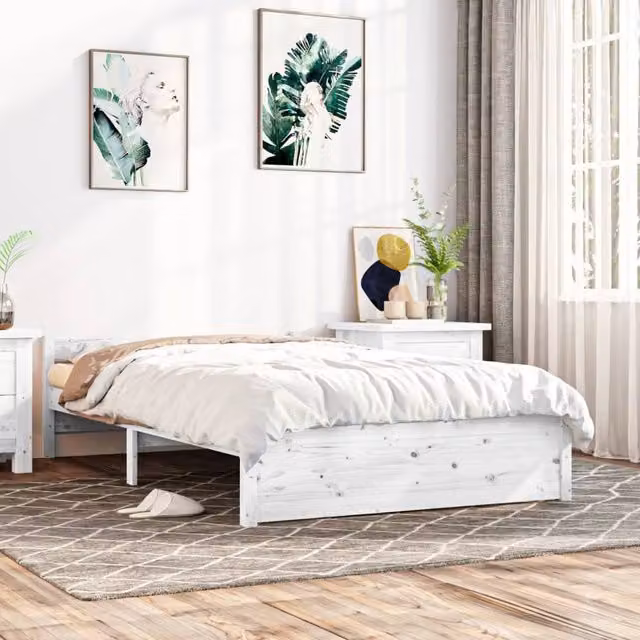 Berkfield Home Small Double Bed Frame in White Solid Pine Wood, W/D/H: 120 x 200 cm