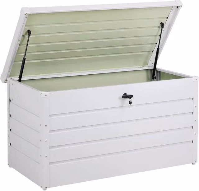 Kelvenix 350L Large Metal Outdoor Garden Storage Box in White – 1