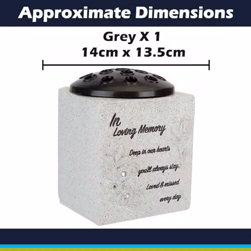 VFM e-Store Memorial Condolence Flower Pot Ornament, Grey, W/D/H: 14 x 13.5 x 13.5 cm – 2