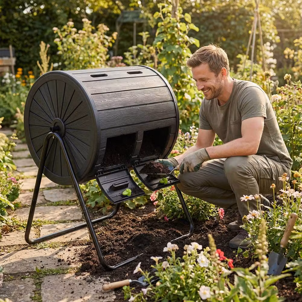 Costway Dual Chamber Large Outdoor Compost Tumbler, 142L, Black – 3