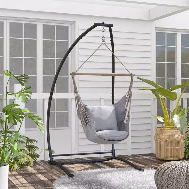 Outsunny Metal C-Shape Hammock Chair Stand in Black