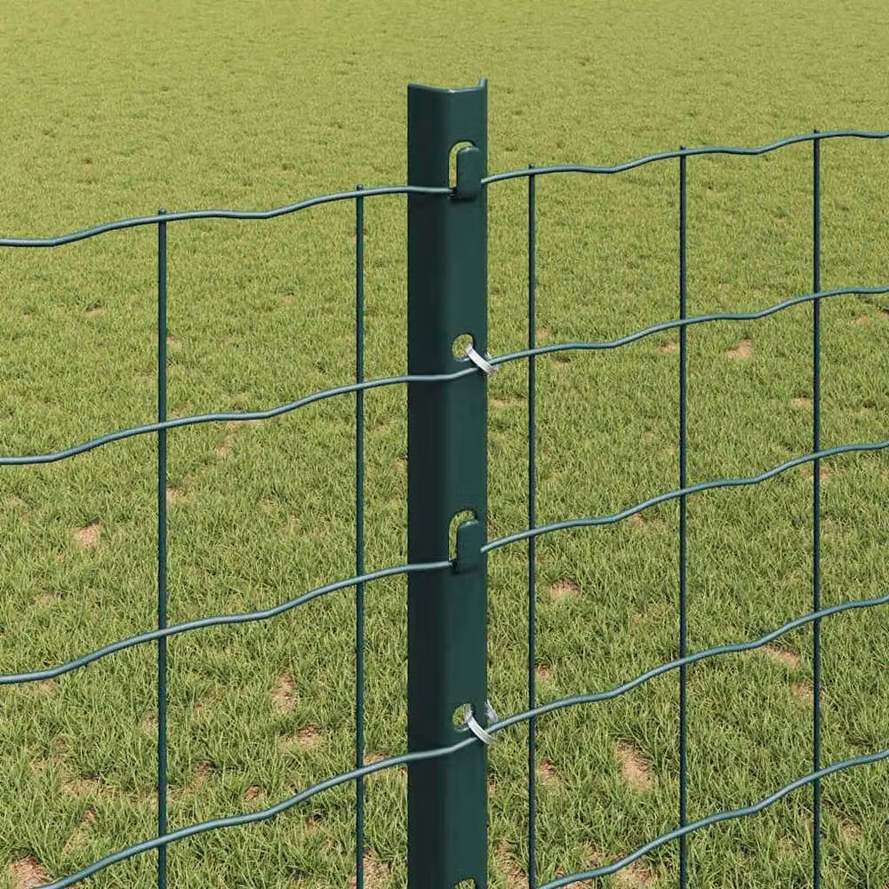 Berkfield Home Euro Fence with 11 U-Profile Posts, Green Powder-Coated Steel, 2 x 25 m – 3