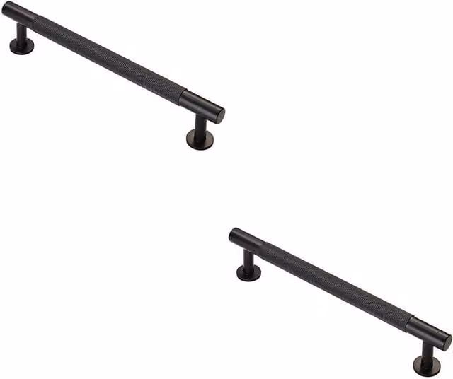 Loops 2x Knurled Bar Door Pull Handles in Matt Black, 190 mm Length with 160 mm Fixing Centres, Diameter: 13 mm