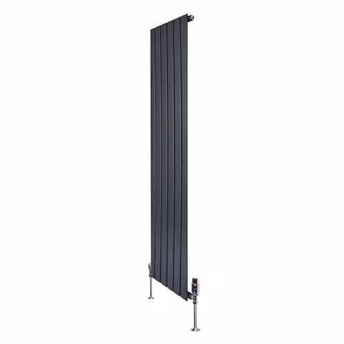 Monster Shop Anthracite Grey Single Column Vertical Radiator with Chrome Thermostatic Radiator Valve Set, H: 160 cm, W: 42 cm