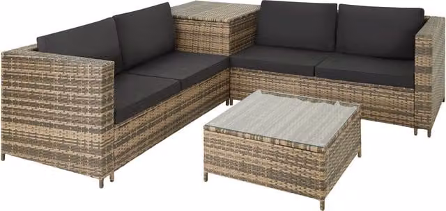 tectake Siena Rattan Garden Furniture Lounge Set in Nature and Dark Grey