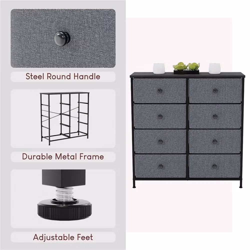 NESTLUNE 8 Drawer Chest of Drawers Dresser in Grey and Black, W: 100 cm, D: 15 cm – 3