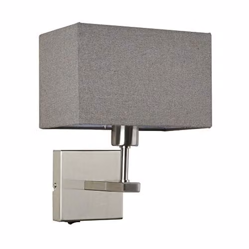 Netlighting Modern Nickel Bedside Wall Light with Grey Rectangular Fabric Shade and E27 Socket