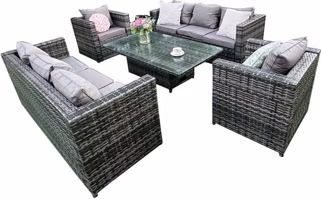 Furniture One Designs Grey 8 Seat L-Shape Rising Corner Garden Set with Upholstered Cushions