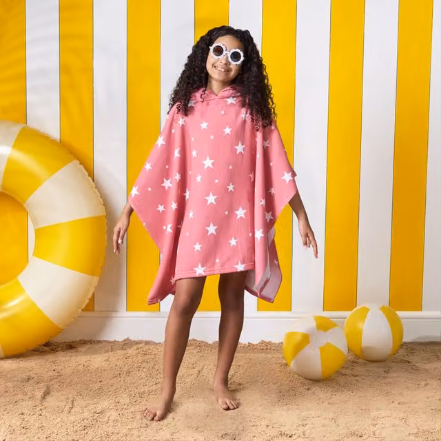 OHS Star Kids Hooded Towel Poncho in Light Pink