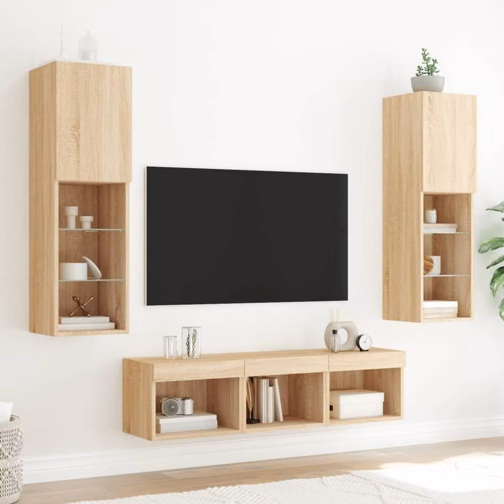 Berkfield Home 5 Piece Modern TV Wall Unit with Integrated LED Lighting in Sonoma Oak Brown – 2