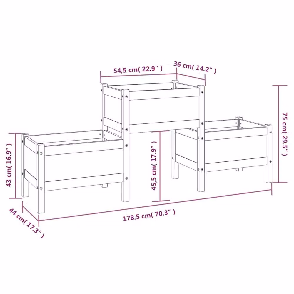Berkfield Home Black Solid Wood Pine Planter W/D/H: 178.5 x 44 x 75 cm – 6